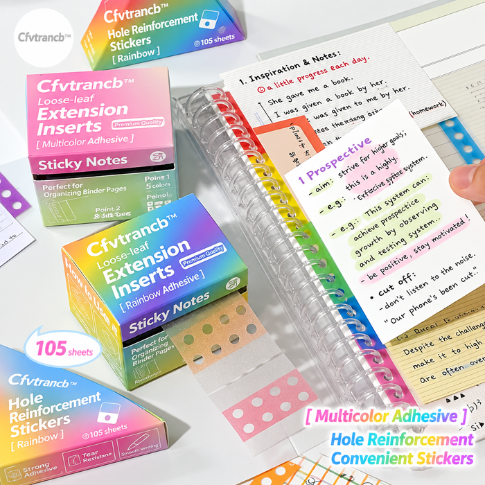 105-Piece Pearlescent Binder Page Extension Stickers – Multicolor Adhesive Hole Strips for Loose-Leaf Planners, Photos & Notes
