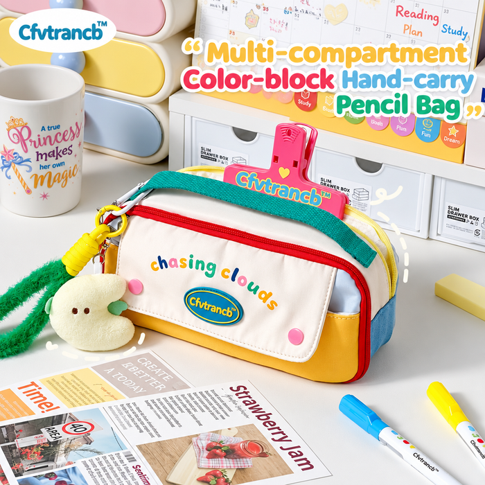 Large-Capacity Multicolor Pencil Case – Five-Layer Organizer Bag with Carry Handle, Flip Cover, Magnetic Closure & Compartments